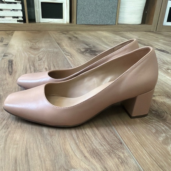 Naturalizer Shoes - Naturalizer Karina Leather Pumps 9.5W Nude Square Toe Block Heel Office Comfort